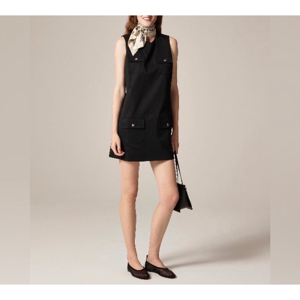 J.Crew Patch Pocket Shift Dress Women Small Black Gold Button Stretch Chino